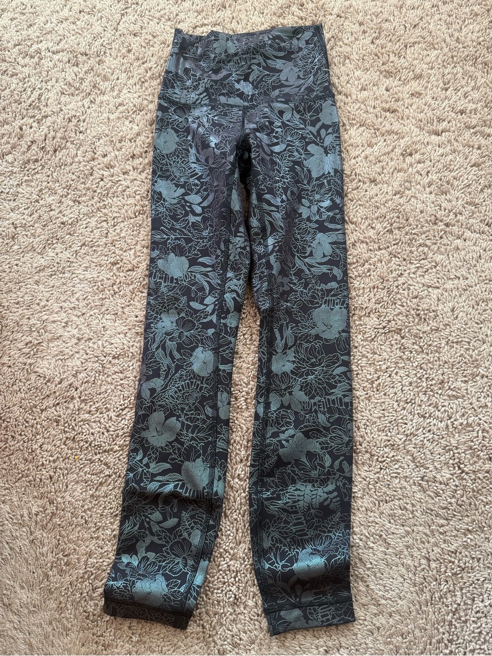 lululemon athletica Black Floral-Print Flare Yoga leggings